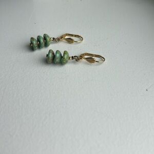 Green and Gold Dangle Earrings with Natural Stone